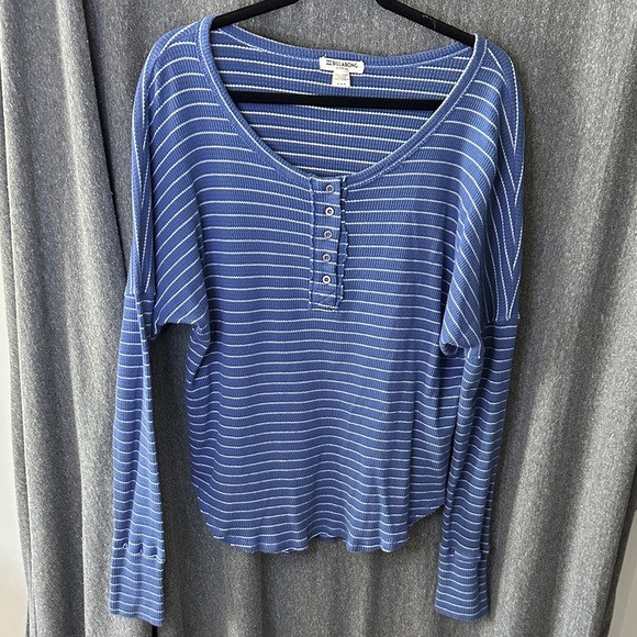 Billabong Tops - Billabong Blue and White Striped Long Sleeve waffle Henley Top